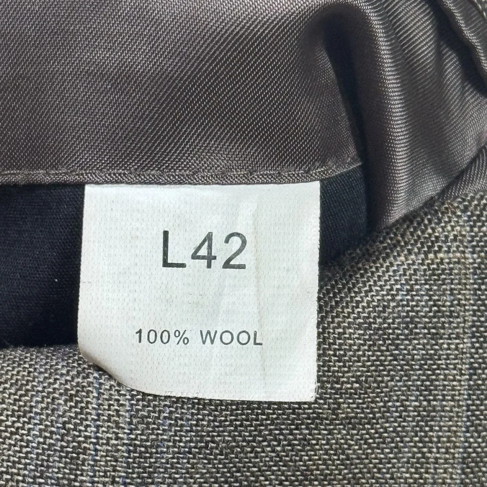 JOS‎ A BANK Blazer Mens 42L Brown Windowpane Wool SportCoat Suit Jacket